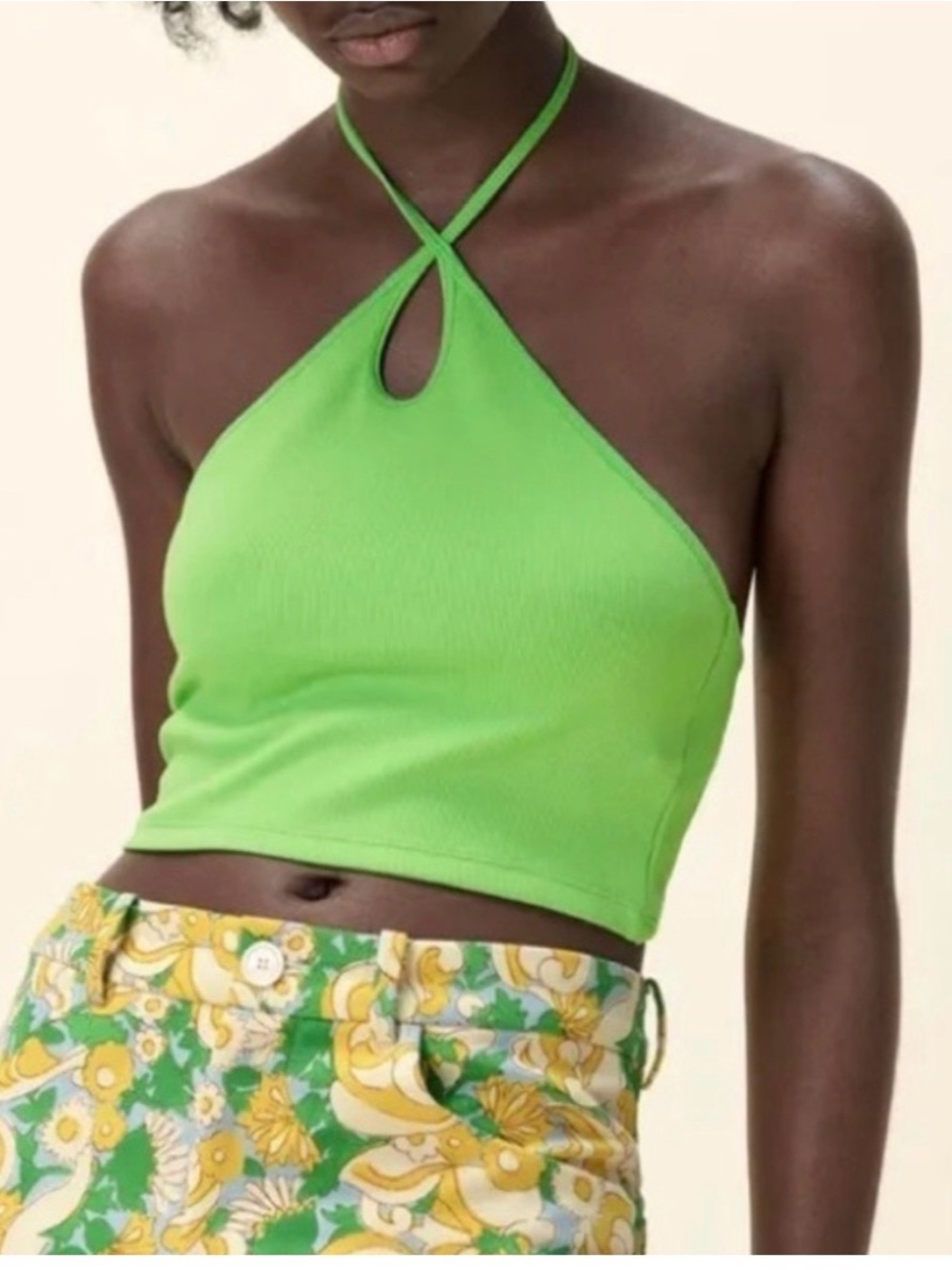 Zara Crop Ribbed Keyhole Halter Top